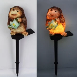 SM22872 Solar LED Resin Hedgehog Statue with Watering Can - Freestanding Animal Light