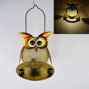 SM22873 Solar Metal Iron Hanging Owl Bird Feeder