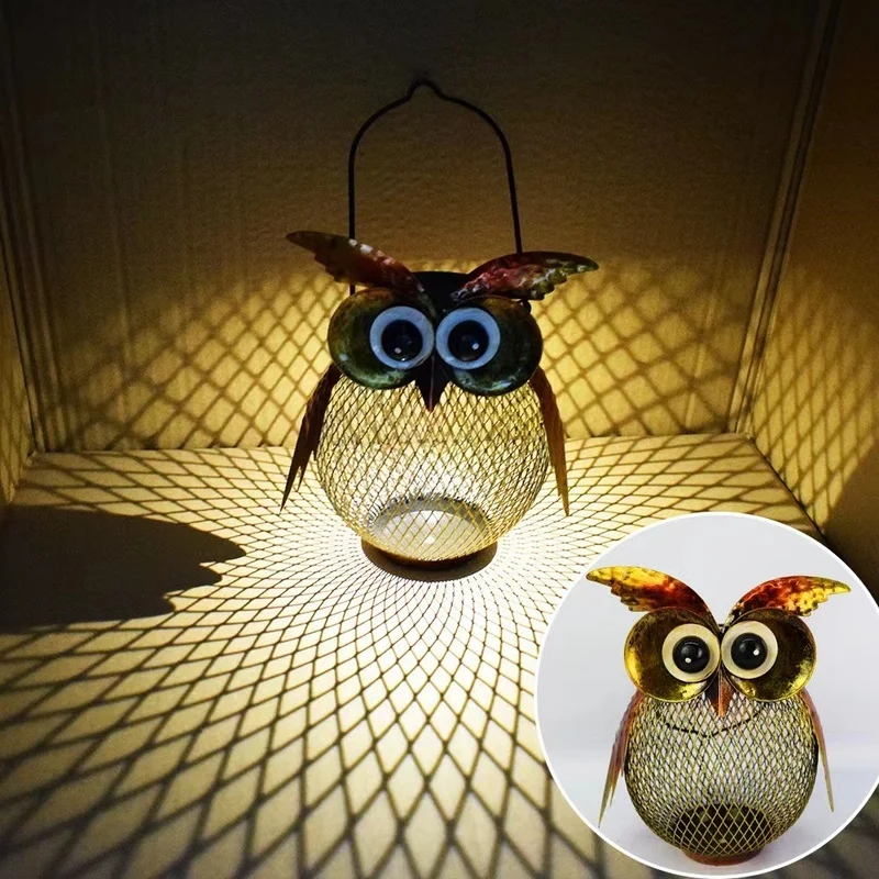 SM22873 Solar Metal Iron Hanging Owl Bird Feeder_2