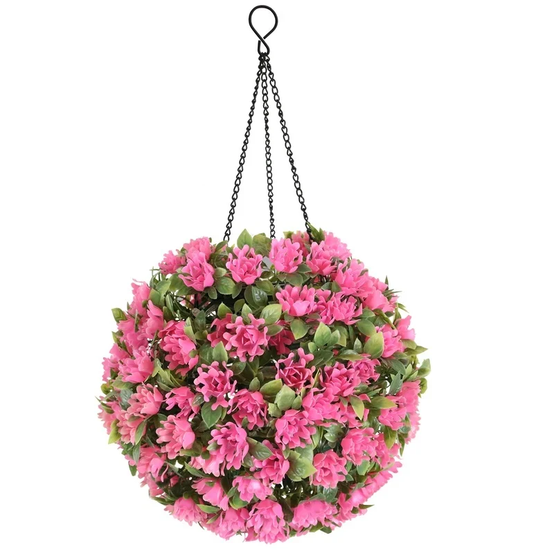 SM22889 PP Plastic Solar-Powered LED Artificial Flower Ball Hanging Light Globe