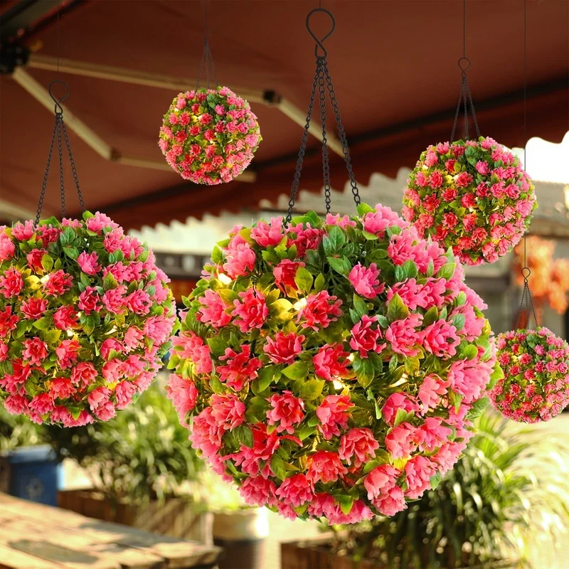 SM22889 PP Plastic Solar-Powered LED Artificial Flower Ball Hanging Light Globe_4