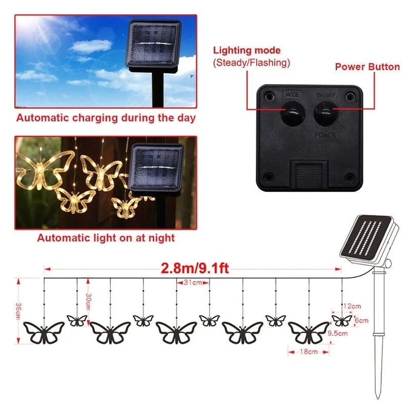 SM22899 Plastic PS Solar Butterfly Fairy String Light Animal_5