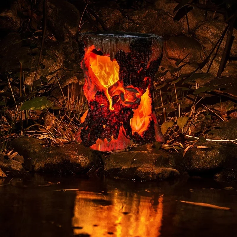 SM22958 Solar Stump Flame Lights Resin Statue Freestanding Light
