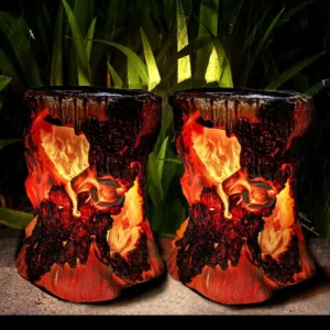 SM22958 Solar Stump Flame Lights Resin Statue Freestanding Light_2