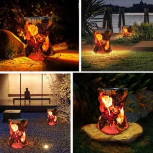 SM22958 Solar Stump Flame Lights Resin Statue Freestanding Light_3