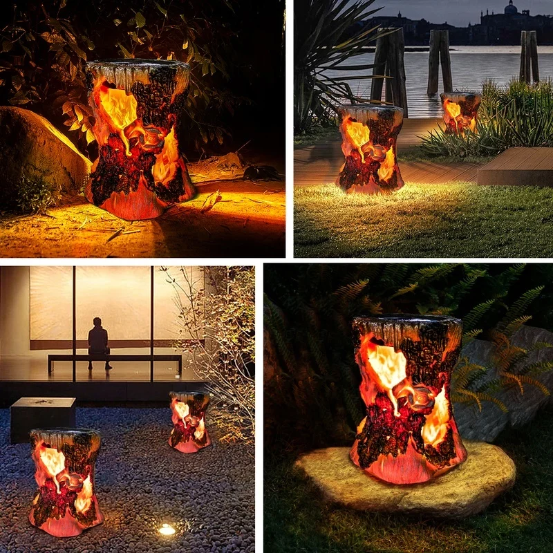 SM22958 Solar Stump Flame Lights Resin Statue Freestanding Light_3