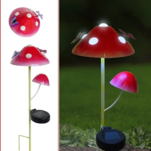 SM230001 Blue Metal Iron Mushroom Shape Solar Garden Light with Ladybug Decoration