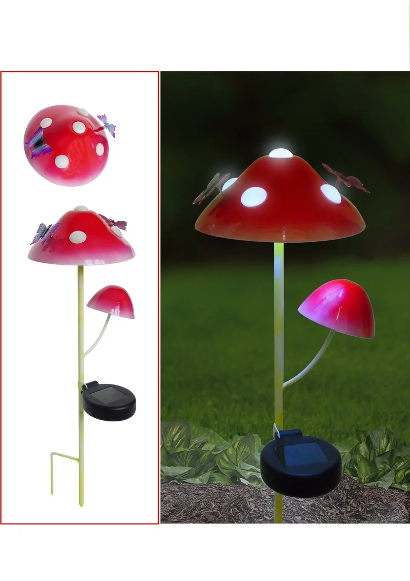 SM230001 Blue Metal Iron Mushroom Shape Solar Garden Light with Ladybug Decoration