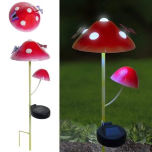 sm230001 metal iron mushroom with butterfly decor solar stake light