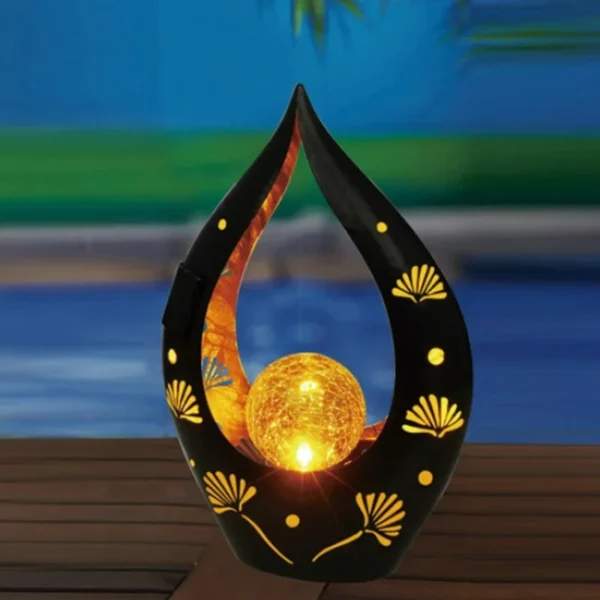 SM230002 Solar Tabletop Lamp with Metal Iron and Glass Flame Design