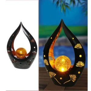 SM230002 Solar Tabletop Lamp with Metal Iron and Glass Flame Design_2