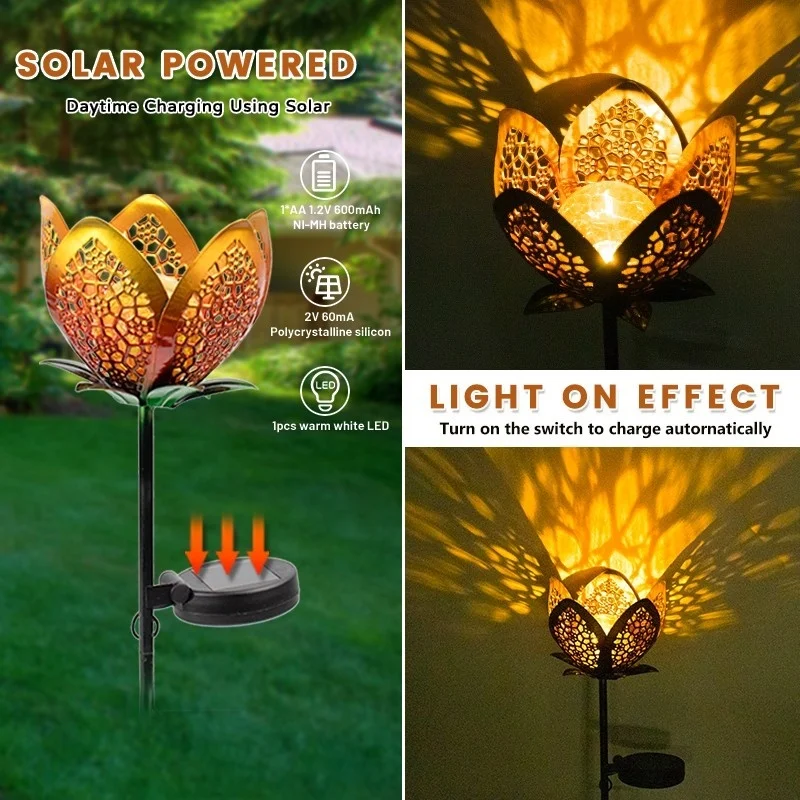 SM230005 Glass and Metal Iron Solar Flower Stake Light_4