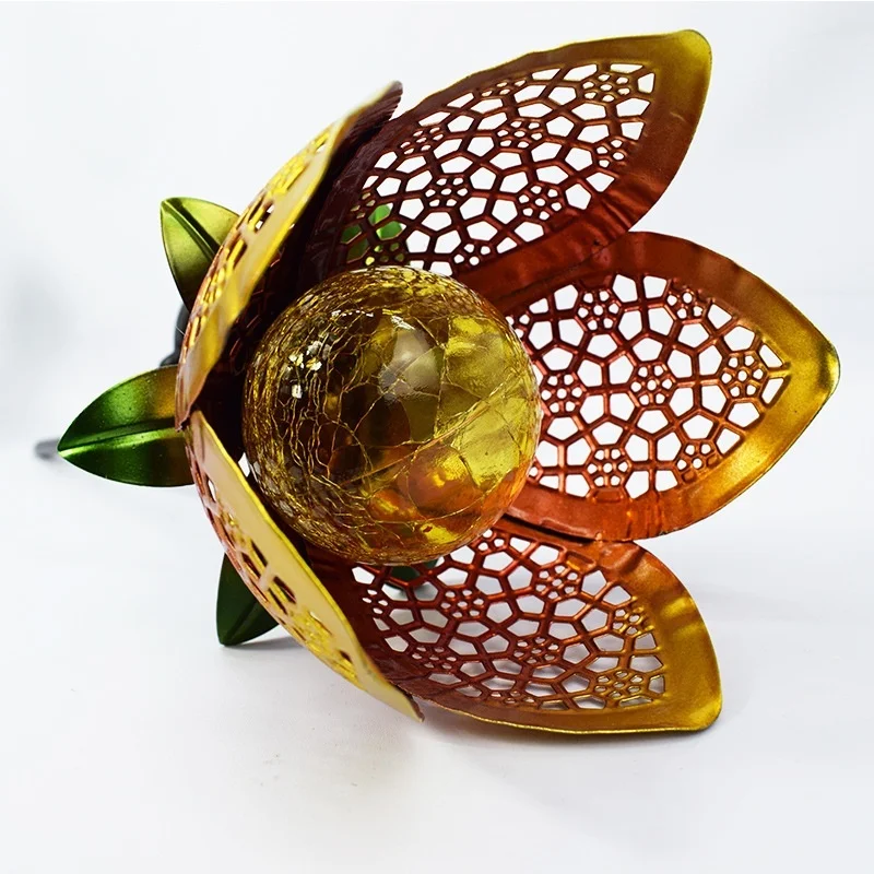 SM230005 Glass and Metal Iron Solar Flower Stake Light_5