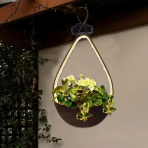 SM23011 Small Silver Metal Iron Solar Hanging Flower Pot - Smooth & Modern Design
