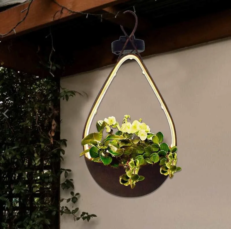 SM23011 Small Silver Metal Iron Solar Hanging Flower Pot - Smooth & Modern Design