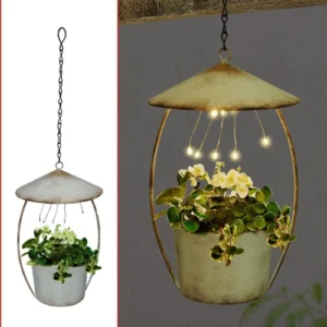 SM23013 Ornate Mini Matte Copper Metal Iron Solar Hanging Flower Pot