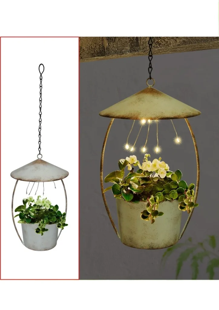 SM23013 Ornate Mini Matte Copper Metal Iron Solar Hanging Flower Pot