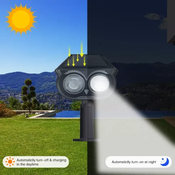 SM23026 ABS Plastic 2-in-1 Solar Garden Stake Light with Owl, Globe, and Leaf Design_2