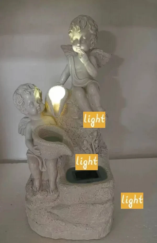 SM23056 Solar Powered Resin Cherub Figurine Freestanding Angel Light Statue