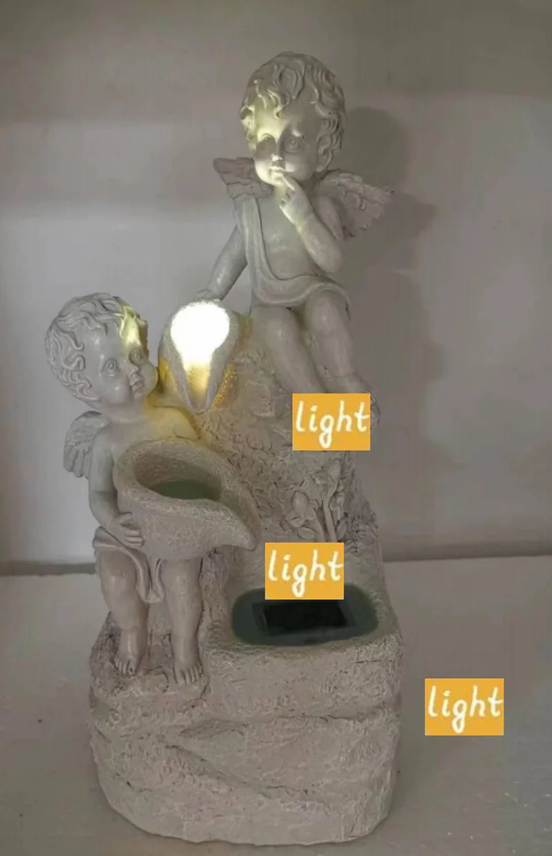 SM23056 Solar Powered Resin Cherub Figurine Freestanding Angel Light Statue