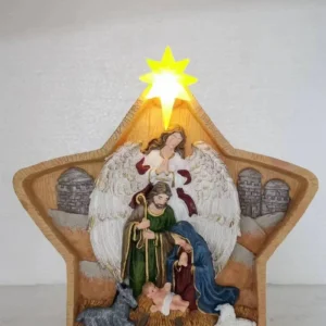 SM23057 Solar Powered Resin Statue - Freestanding Birth of Jesus Figurine with Light