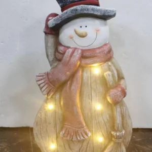 SM23058 Solar Powered Snowman Resin Statue with Plastic PP Freestanding Light