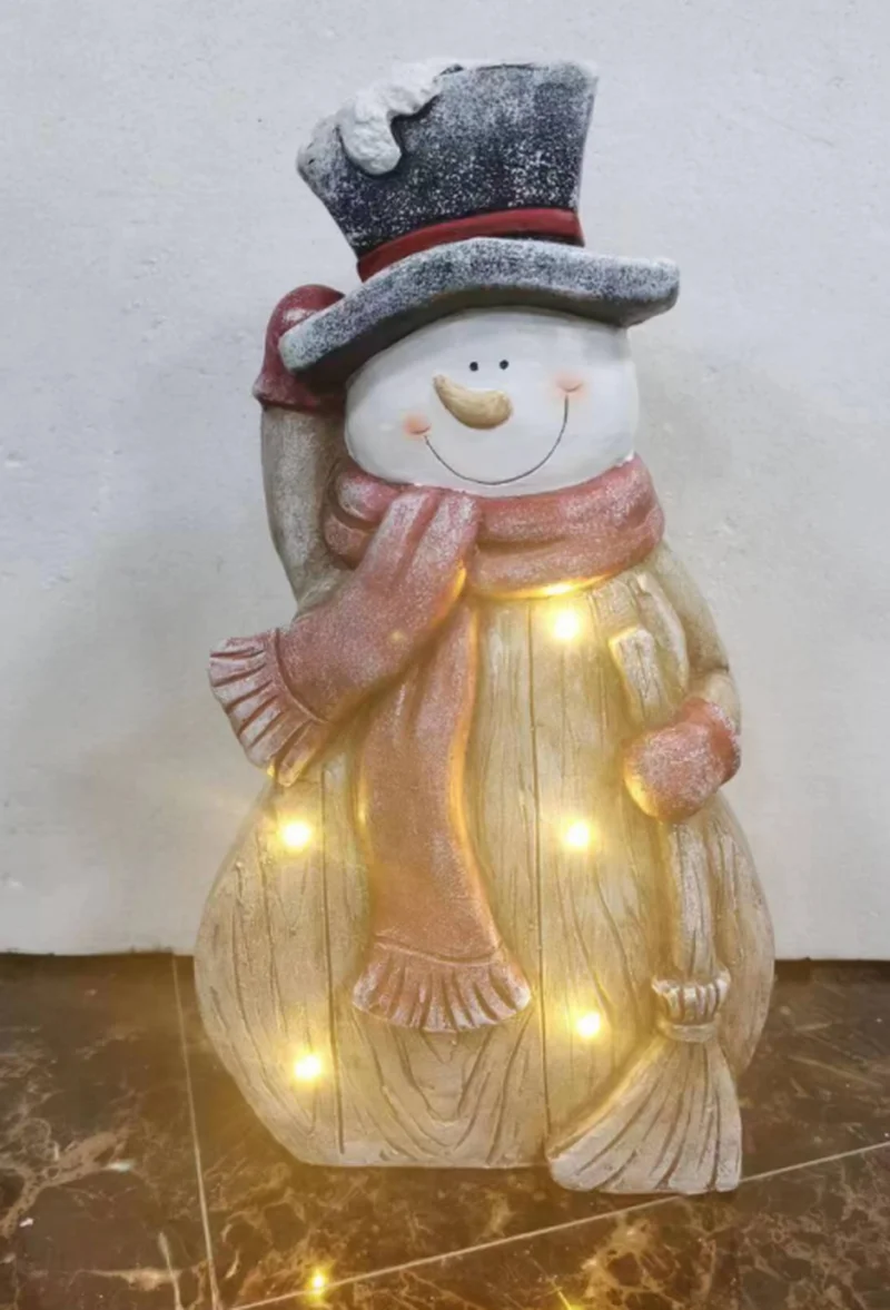 SM23058 Solar Powered Snowman Resin Statue with Plastic PP Freestanding Light