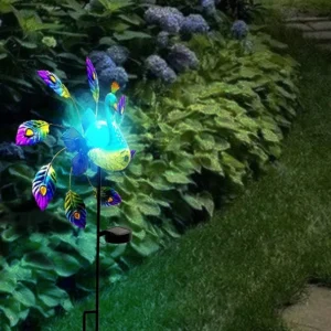 SM23061 Metal Iron + Glass Peacock Solar Windmill Stake Light - Animal Bird Garden Decoration