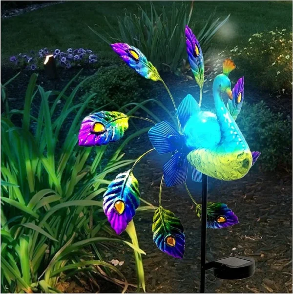 SM23061 Metal Iron + Glass Peacock Solar Windmill Stake Light - Animal Bird Garden Decoration_2