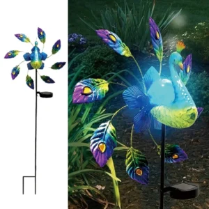 SM23061 Metal Iron + Glass Peacock Solar Windmill Stake Light - Animal Bird Garden Decoration_3