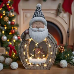 SM23068 Santa Claus with House Decorative Solar Resin Statue
