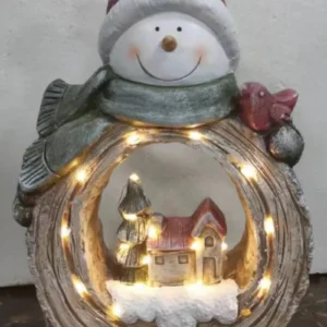 SM23071 Solar Snowman Resin Statue with Plastic PP Freestanding Light