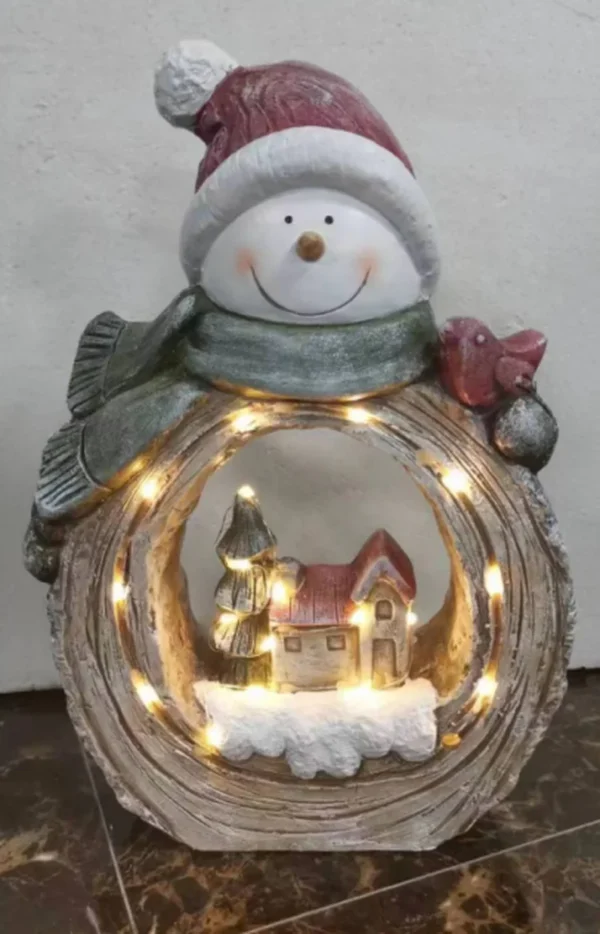 SM23071 Solar Snowman Resin Statue with Plastic PP Freestanding Light