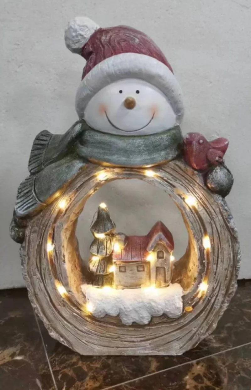 SM23071 Solar Snowman Resin Statue with Plastic PP Freestanding Light