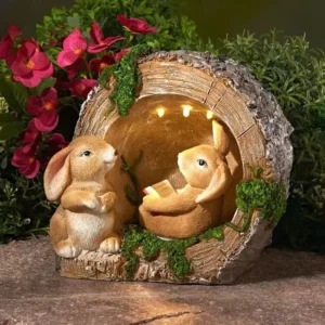 SM231033 Solar Bunny Resin Statue - Freestanding Rabbit Light