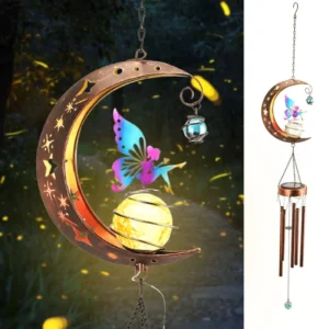 SM231095 Glass Moon Fairy Wind Chimes Hanging Solar Light with Metal Iron_11