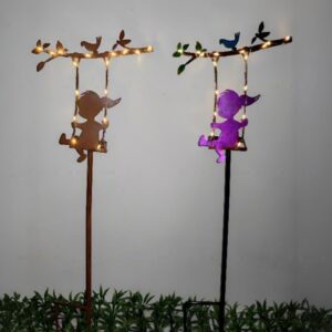 SM231131 Metal Iron Swinging Little Girl Decorative Solar Stake Light