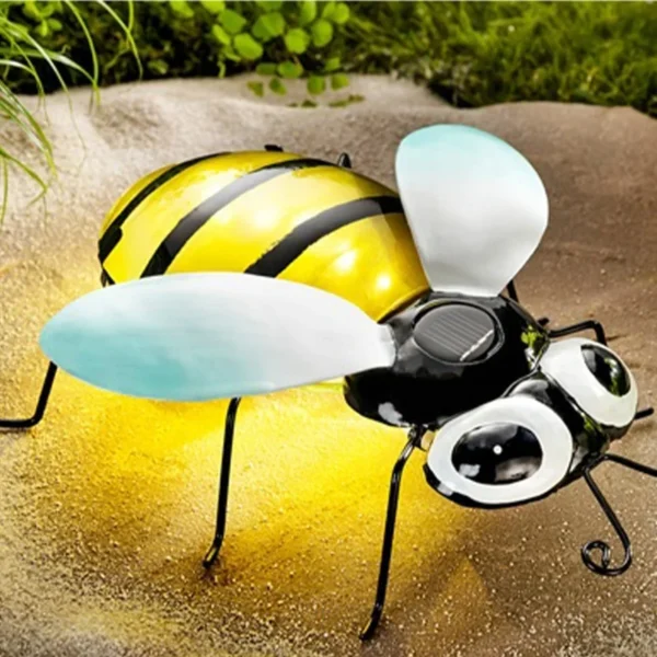 SM231138 Glass and Metal Iron Decorative Bee Solar Freestanding Animal Light