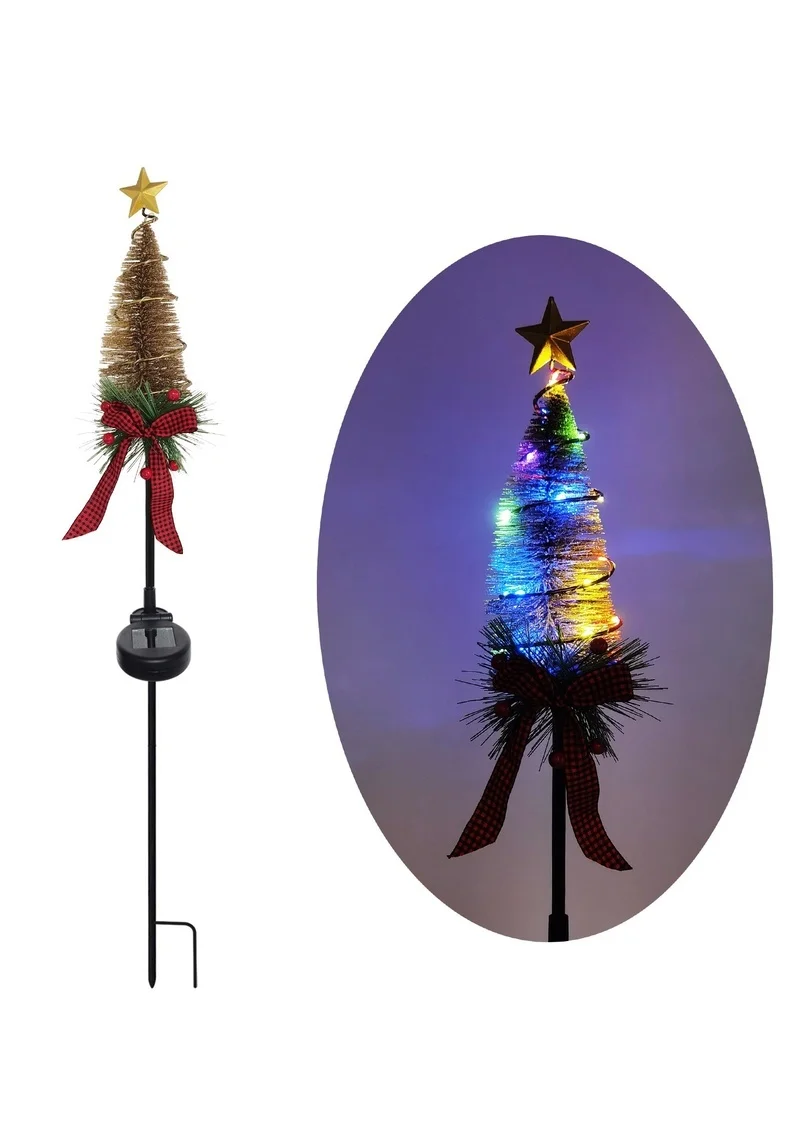 SM231164 Solar Stake Light with Metal Iron and PVC Plastic Christmas Tree Design
