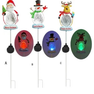 SM231167 PP Plastic Christmas Solar Fiber Stake Light - Snow, Reindeer, Snowman