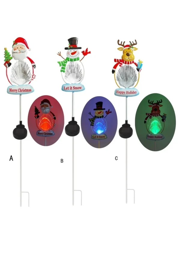 SM231167 PP Plastic Christmas Solar Fiber Stake Light - Snow, Reindeer, Snowman