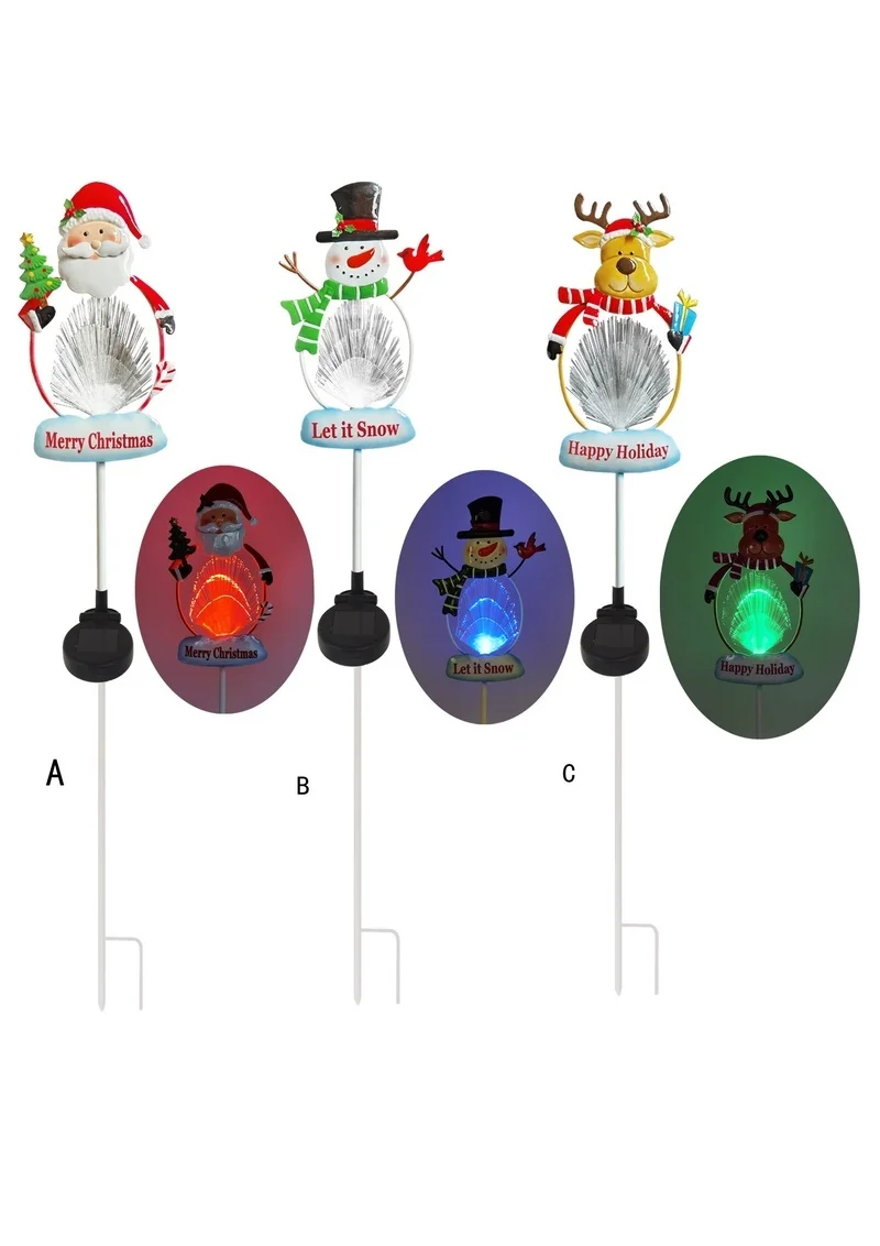 SM231167 PP Plastic Christmas Solar Fiber Stake Light - Snow, Reindeer, Snowman