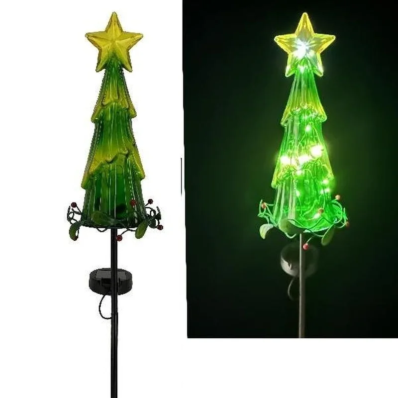 SM231176 Bronze Ornate Plastic PP Christmas Tree Solar Stake Light with Stand