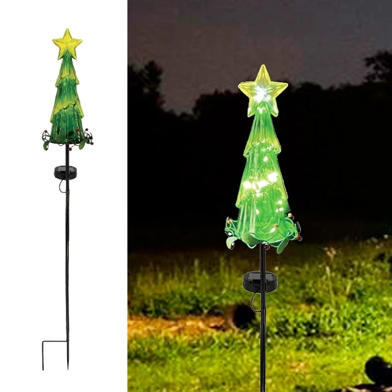 SM231176 Bronze Ornate Plastic PP Christmas Tree Solar Stake Light with Stand_2