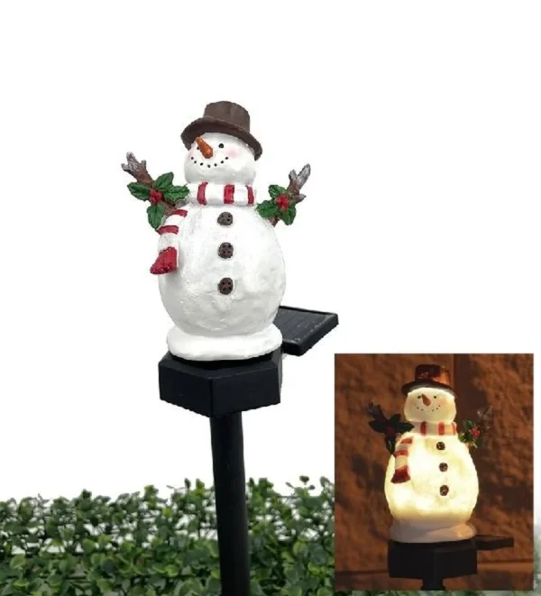 SM231178 Christmas Snowman Resin Statue Solar Stake Light