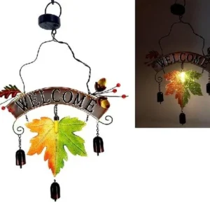 SM231181 Large Glossy Bronze Plastic PP Leaf Solar Hanging Light with Chain, Decorative