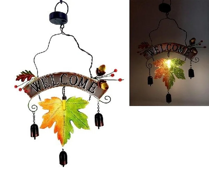 SM231181 Large Glossy Bronze Plastic PP Leaf Solar Hanging Light with Chain, Decorative