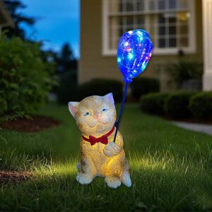sm231227 resin cat with balloon solar freestanding statue light