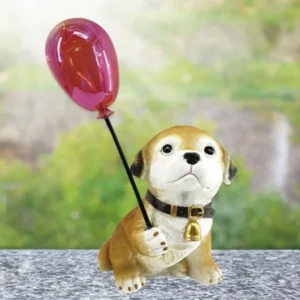 SM231229 Solar Resin Statue - Dog with Balloon Freestanding Light