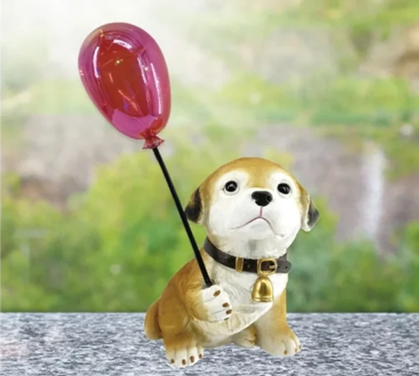 SM231229 Solar Resin Statue - Dog with Balloon Freestanding Light